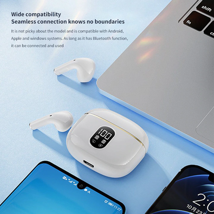 X87 vezeték nélküli Bluetooth fülhallgató, BT 5.3, zajcsökkentés, TWS, 6 óra üzemidő, akkumulátor kijelző, érintésvezérlés, Type-C töltés, fehér [2]