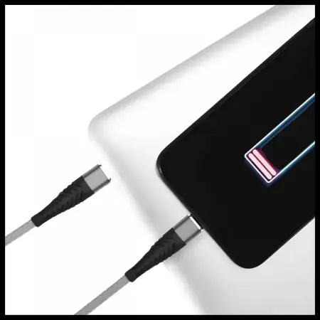 XF-169 dupla USB-C kábel, 66W, Gyors töltés és adatátvitel – USB-C csatlakozó mindkét végén, Tartós PVC/Nylon anyag, Ideális okostelefonokhoz és táblagépekhez [2]