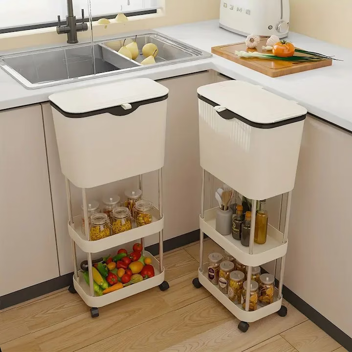 Cărucior organizator mobil 3 niveluri, 78.5×24×17 cm, cadru metalic și rafturi din plastic, 4 roți pivotante, design compact pentru bucătărie sau baie, gri [2]