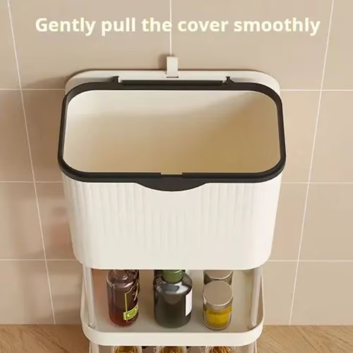 Cărucior organizator mobil 3 niveluri, 78.5×24×17 cm, cadru metalic și rafturi din plastic, 4 roți pivotante, design compact pentru bucătărie sau baie, gri [3]