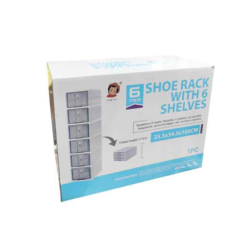 Raft pentru încălțăminte cu 6 compartimente, montare verticală economisire spațiu, uși transparente, material plastic rezistent, dimensiuni 25.5×34.5×105 cm [2]