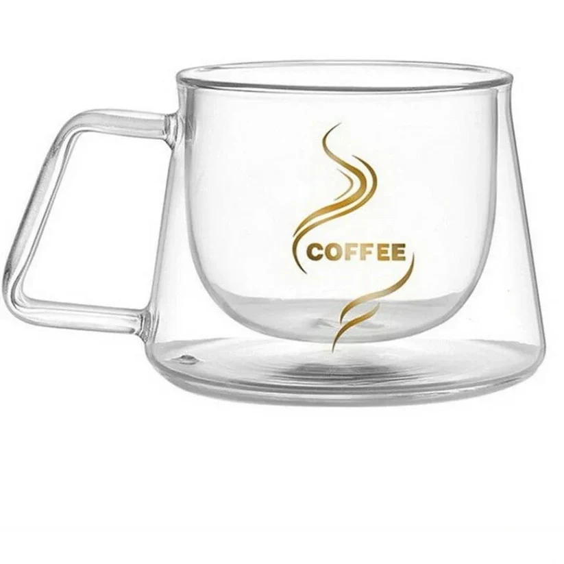 Cană cafea transparentă 200 ml, perete dublu termorezistent, inscripție "coffee", dimensiuni 9.5×7.5×7 cm [2]