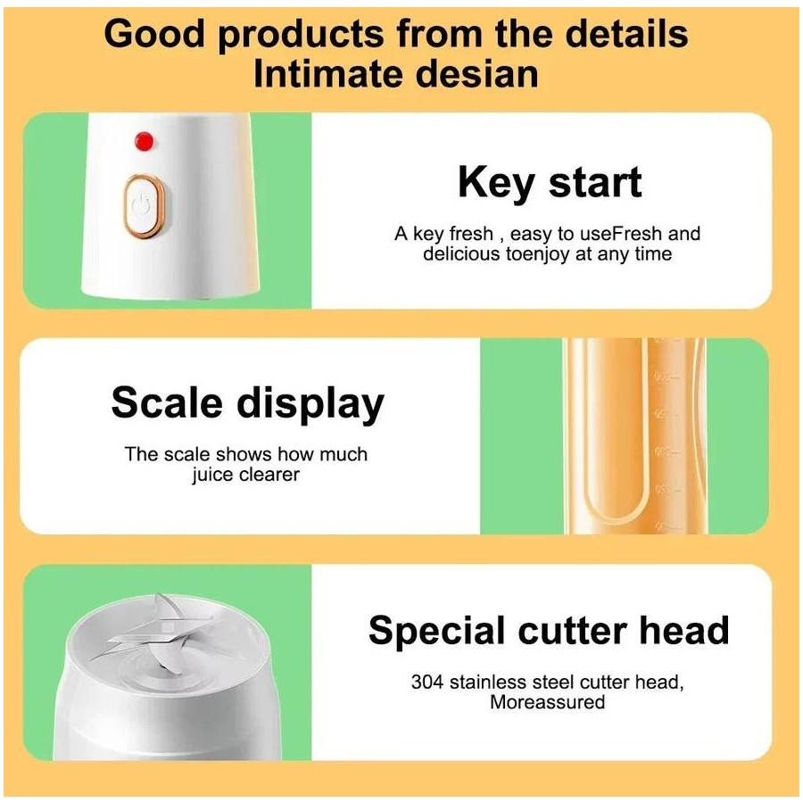 Blender și storcător 2 în 1 fără fir, 450-500 ml, 10 lame, baterie 1500 mAh, 40W, încărcare USB, afișaj digital, pentru smoothie și băuturi, alb [1]