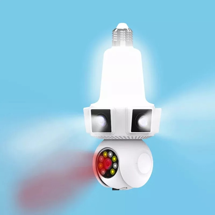 Cameră Supraveghere Tip Bec WiFi 1080p, 3 Lentile, 360°, Zoom 10X, Night Vision, Audio Bidirecțional, Montaj E27 [4]