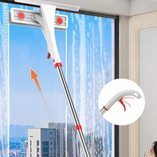 Dispozitiv curățat geamuri cu pulverizator integrat, 125 cm, cap 26 cm, funcții pulverizare/spălare/uscare, racletă silicon și lavetă microfibră [4]