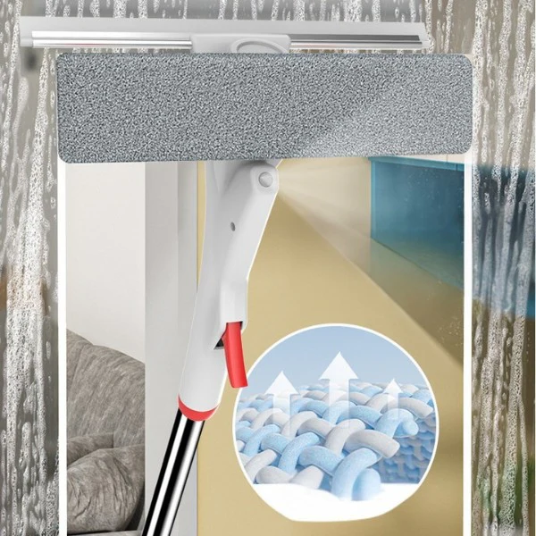Dispozitiv curățat geamuri cu pulverizator integrat, 125 cm, cap 26 cm, funcții pulverizare/spălare/uscare, racletă silicon și lavetă microfibră [3]