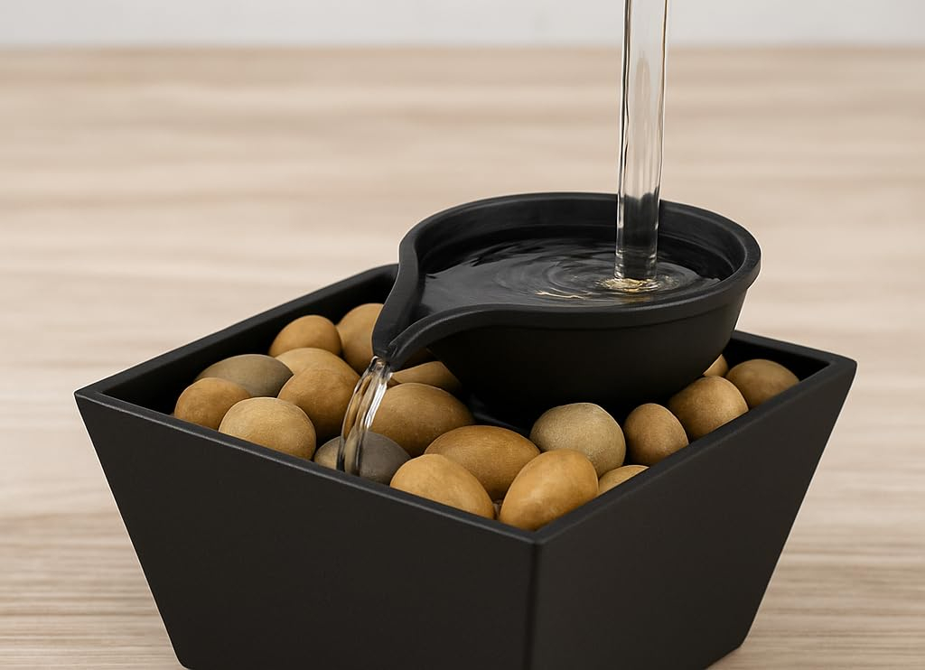 Fântână decorativă LED cu robinet plutitor, iluminare multicoloră, pietre decorative incluse, dimensiuni 11.5×11.5×28 cm, pentru interior [2]