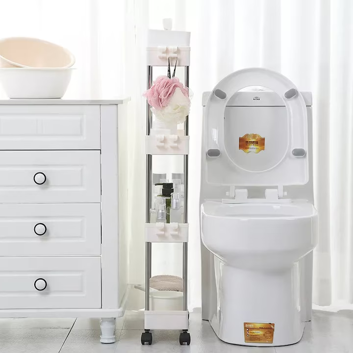 Etajeră mobilă cu roți, 4 rafturi, construcție metal și plastic, design compact cu ventilație, dimensiuni aprox. 40.5×22.5×87 cm, culoare alb [6]