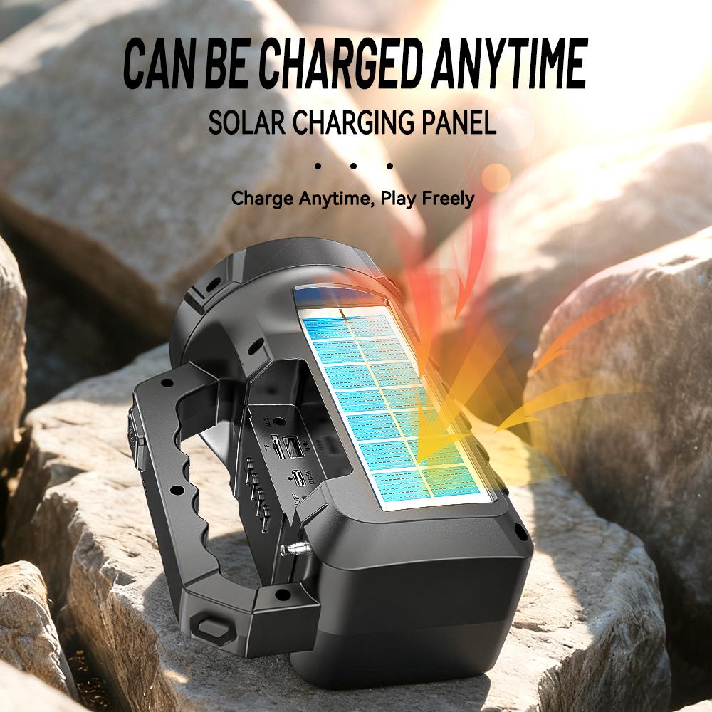 Boxa portabila wireless cu panou solar, 5W, difuzor 3 inch, radio FM, USB si TF, functie power bank si lanterna integrata [2]