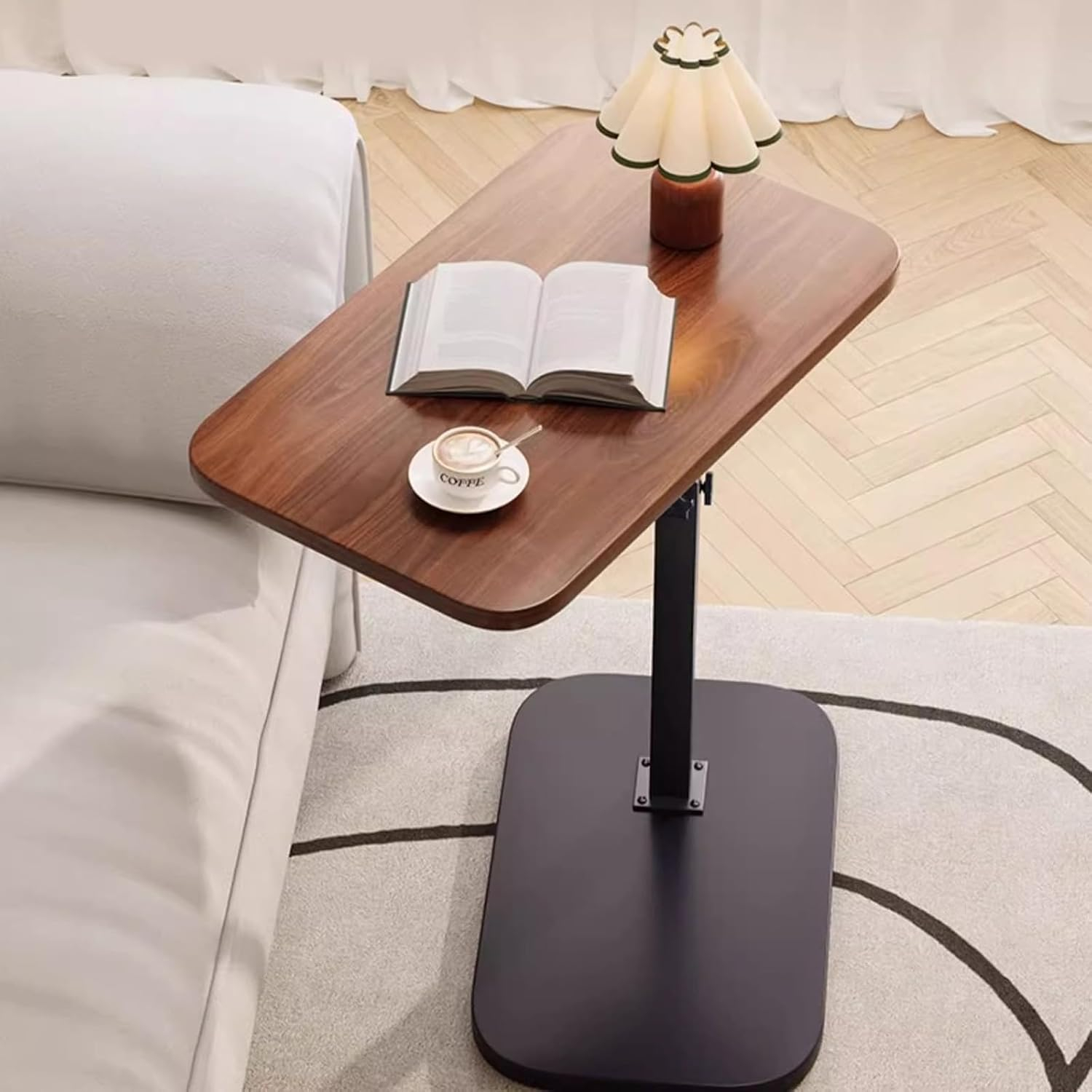 Măsuță laterală tip C pentru laptop, reglabilă 45-80 cm, rotire 360°, blat rabatabil 28×38 cm, cadru metalic, ideală pentru canapea și spații mici [2]