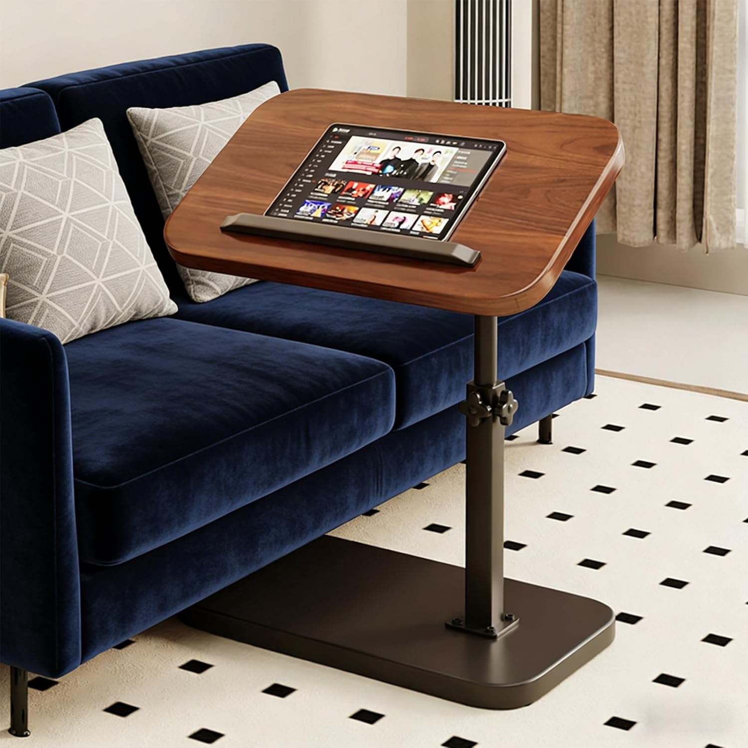 Măsuță laterală tip C pentru laptop, reglabilă 45-80 cm, rotire 360°, blat rabatabil 28×38 cm, cadru metalic, ideală pentru canapea și spații mici [3]