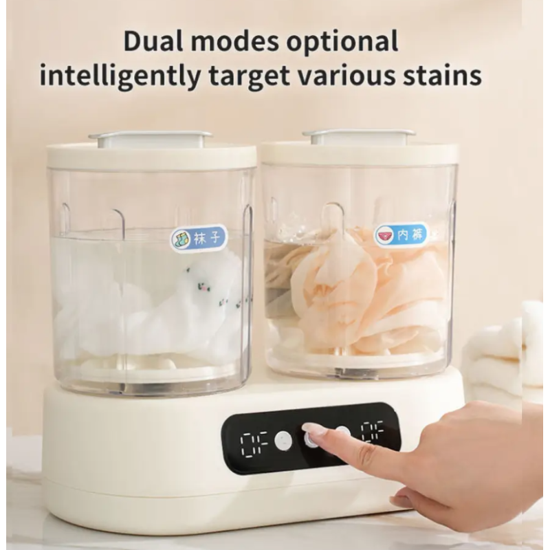 Mini mașină de spălat portabilă dublă, pentru șosete și lenjerie, două compartimente, consum redus, funcționare silențioasă, design compact din plastic rezistent [2]