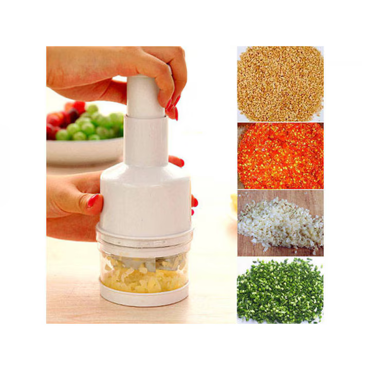 Tocător manual multifuncțional pentru legume și fructe, cu presare, 6 lame din inox, recipient detașabil, plastic + oțel, alb [5]