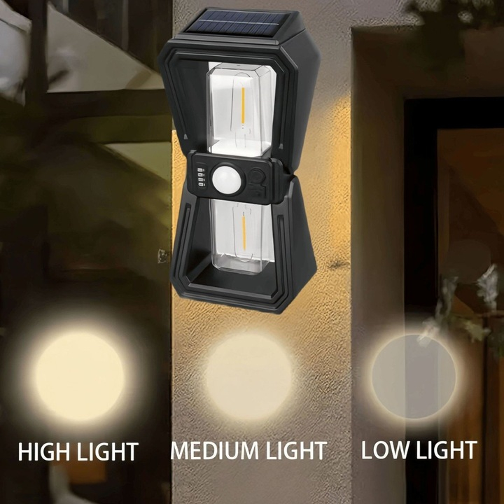 Lampă solară de perete 18W, 3 moduri de iluminare, senzor de mișcare integrat, dimensiune 24 cm, pentru exterior [3]