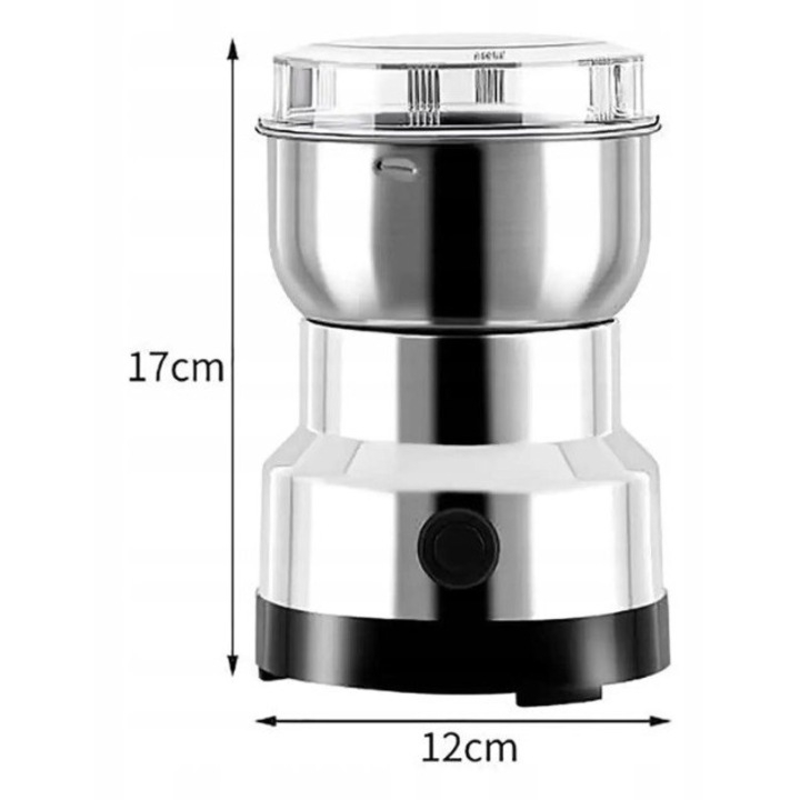 Râșniță electrică cafea 150W, capacitate 50-100 g, lame din oțel inoxidabil, alimentare 220V, pentru cafea și condimente, dimensiuni 17×10 cm [1]