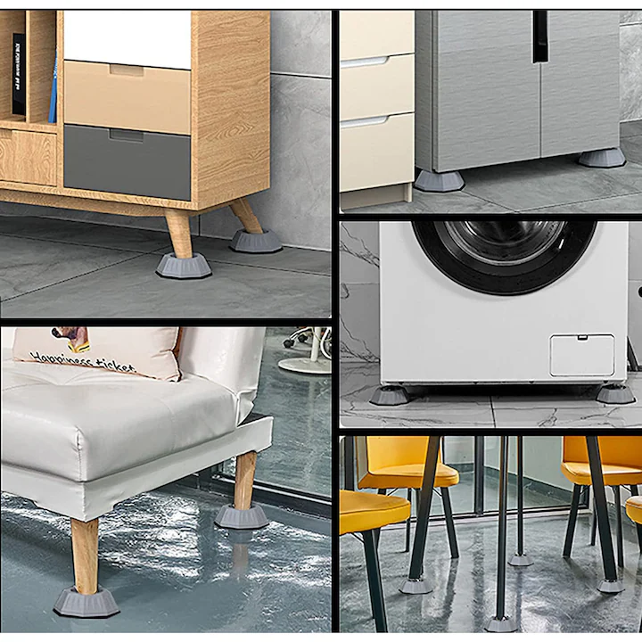Set 4 tampoane anti-vibrații pentru mașină de spălat, cauciuc rezistent, design antiderapant tip fagure, reduc zgomotul și protejează podeaua, gri [4]