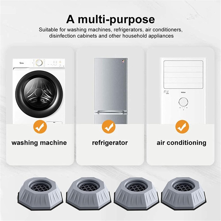 Set 4 tampoane anti-vibrații pentru mașină de spălat, cauciuc rezistent, design antiderapant tip fagure, reduc zgomotul și protejează podeaua, gri [5]