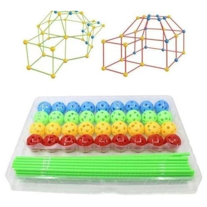 Set construcție cort copii, material plastic multicolor, pentru băieți și fete 3+, sistem modular pentru joacă creativă [0]