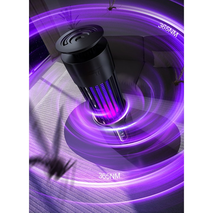 Lampă anti țânțari USB, baterie 1200 mAh, funcție captare insecte și iluminare, 3 moduri temporizare, design compact și silențios, gri [4]