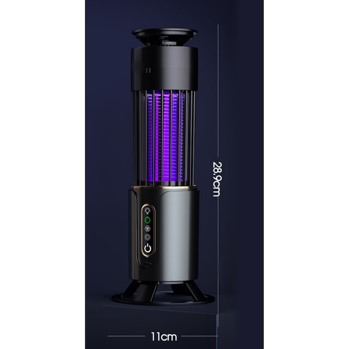 Lampă anti țânțari USB, baterie 1200 mAh, funcție captare insecte și iluminare, 3 moduri temporizare, design compact și silențios, gri [1]