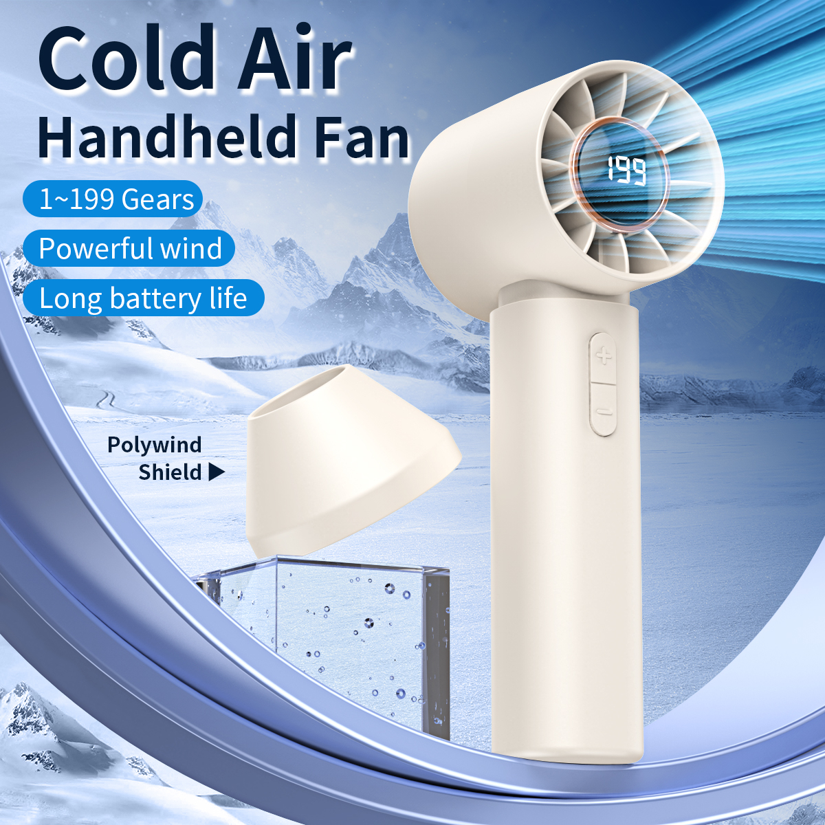 Ventilator portabil compact, baterie 1200 mAh, afișaj LCD, control viteză, design cu flux de aer direcționat, material plastic [2]