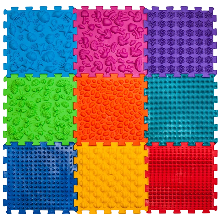 Covoras terapeutic, senzorial, pentru copii, tip puzzle, 9 piese, Mix [1]