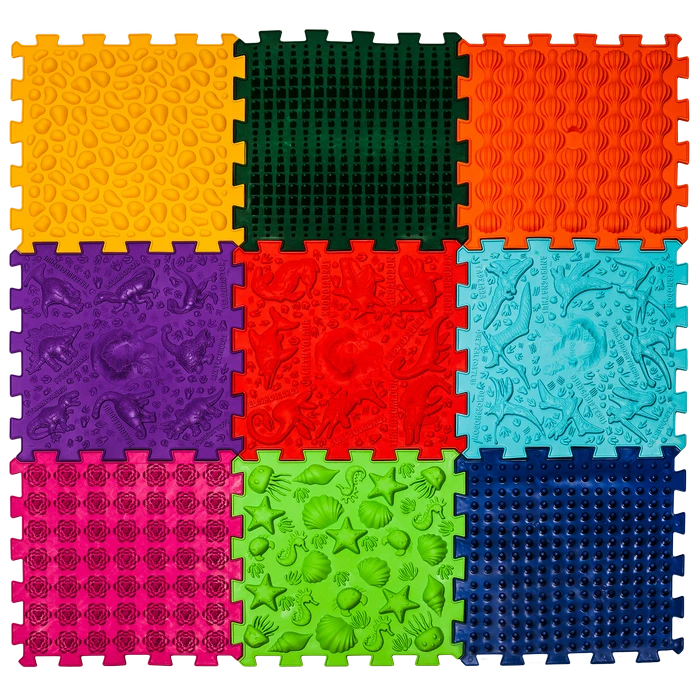 Articole copii - Covoras terapeutic, senzorial, pentru copii, tip puzzle, 9 piese, model Dinozauri