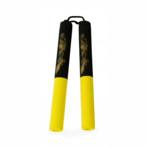 Sporturi de contact - Nunchaku spuma soft cu sfoara, pentru antrenament, galben-negru