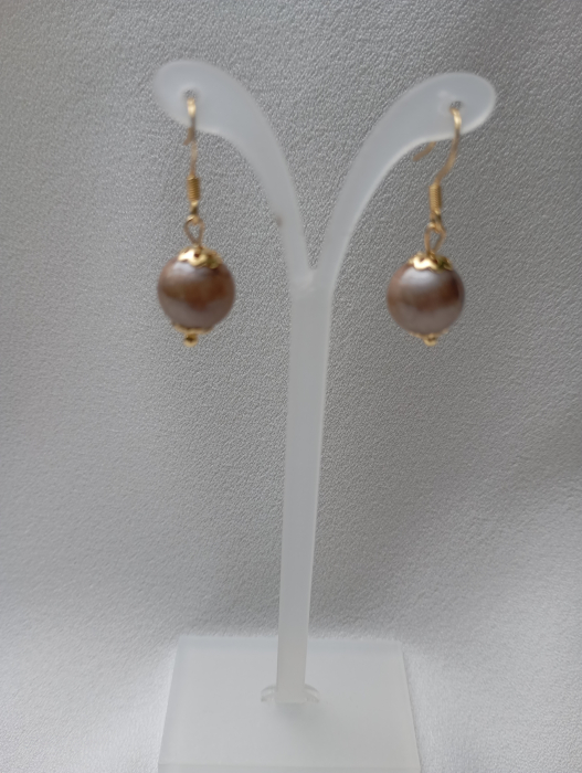 Cercei Ochi de Pisica caffe latte cu tortite placate cu aur [4]