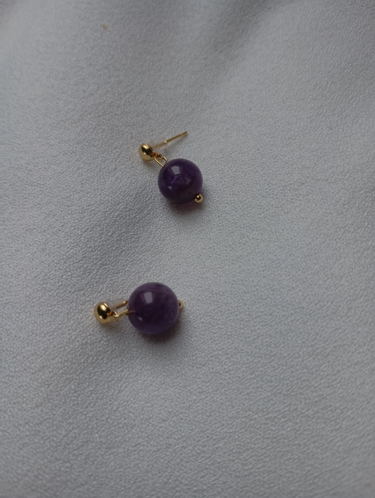 Cercei cu Ametist sferic si tortita bumb placata cu aur 18K [3]