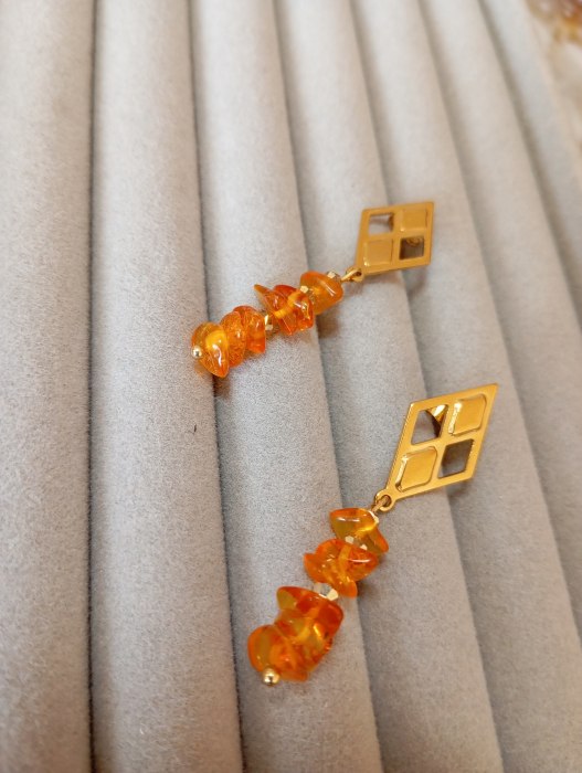 Cercei Chihlimbar cu tortite aurii din otel inoxiabil [3]