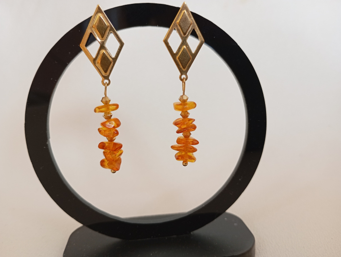 Cercei Chihlimbar cu tortite aurii din otel inoxiabil [2]