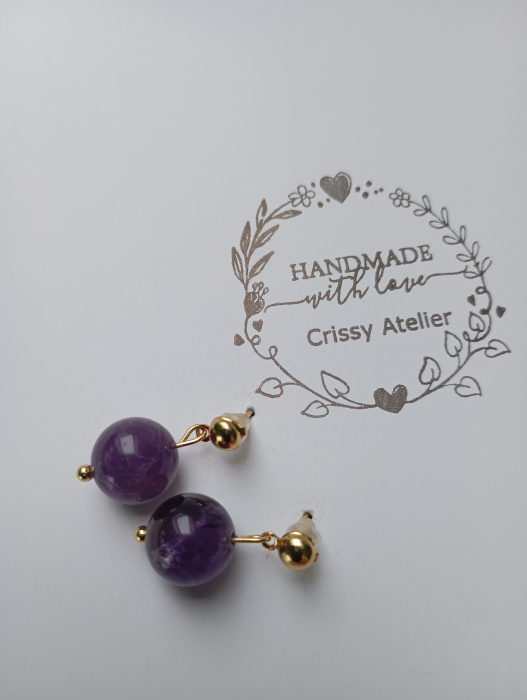 Cercei cu Ametist sferic si tortita bumb placata cu aur 18K [4]