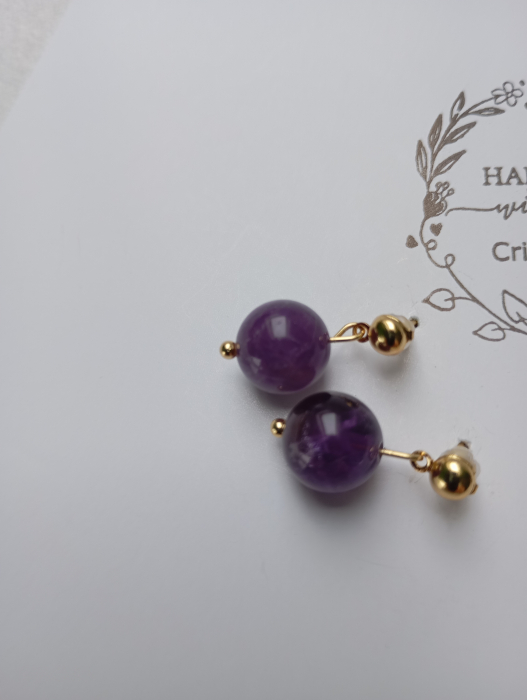 Cercei cu Ametist sferic si tortita bumb placata cu aur 18K [2]
