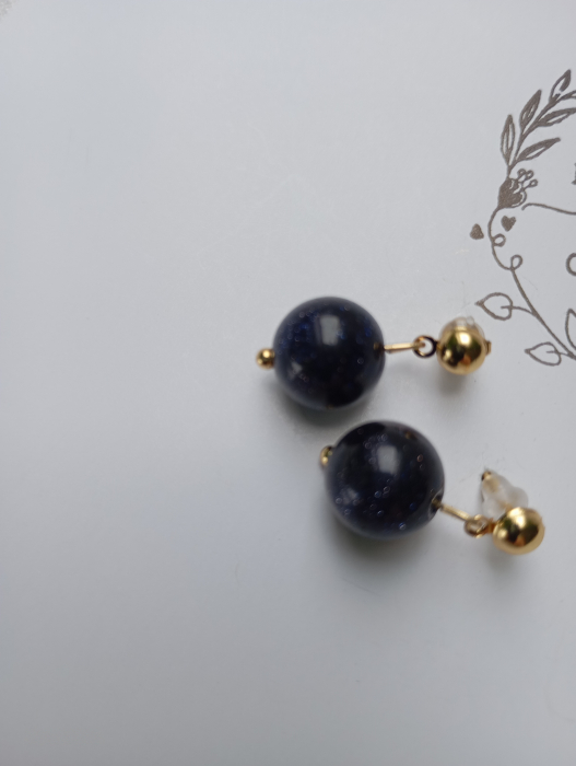 Cercei casual scurti Piatra Soarelui si tortite placate cu aur 18K [2]