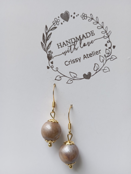 Cercei Ochi de Pisica caffe latte cu tortite placate cu aur [2]