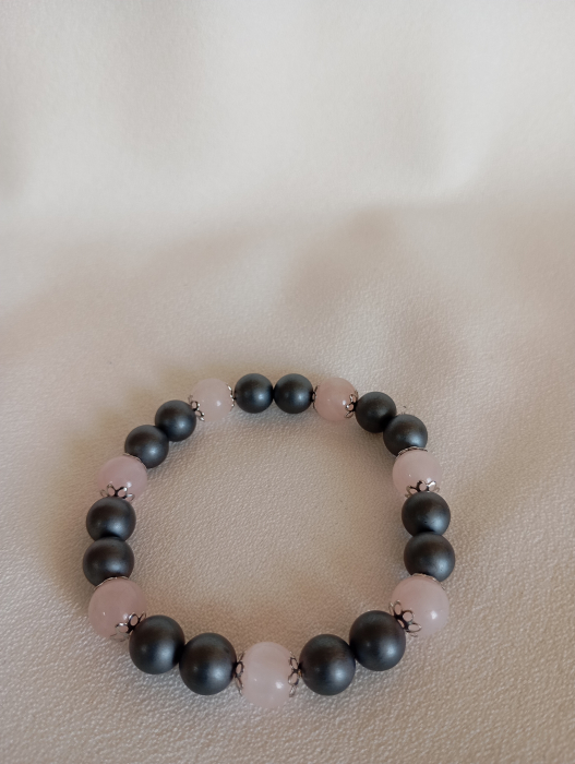 Bratara pe elastic Cuart Roz si Hematit [3]