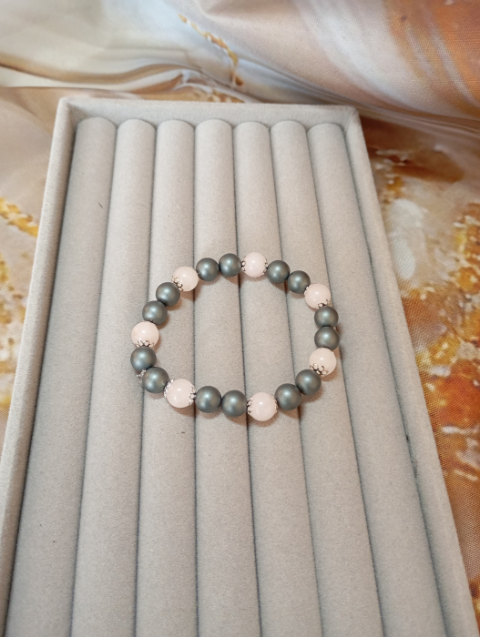 Bratara pe elastic Cuart Roz si Hematit [2]