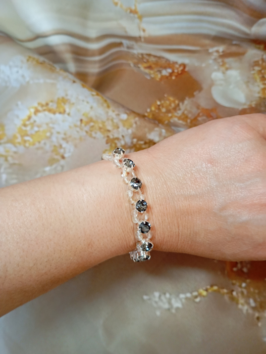 Bratara Swarovski chaton montee Black Diamond si margele Topaz [5]