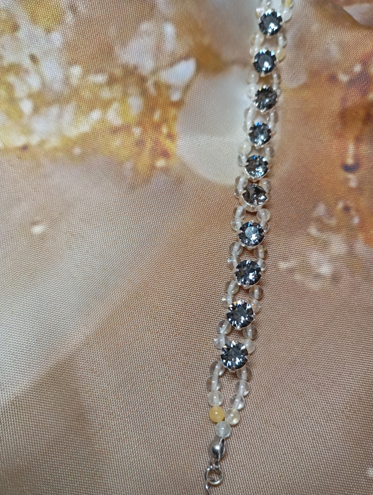 Bratara Swarovski chaton montee Black Diamond si margele Topaz [4]