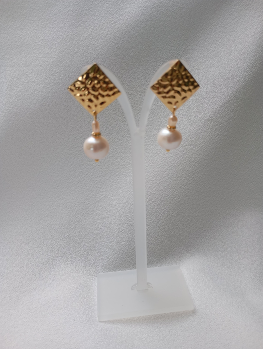 Cercei 2 Perle si tortite futuriste plavate cuvaur 18K [5]