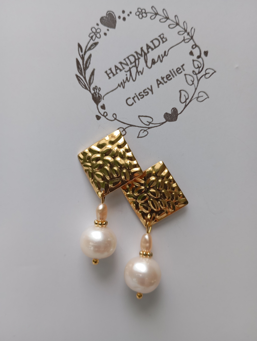 Cercei 2 Perle si tortite futuriste plavate cuvaur 18K [4]