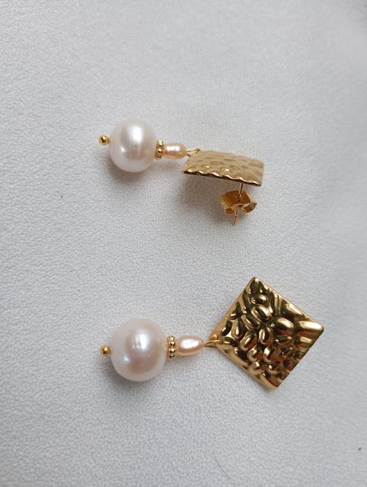 Cercei 2 Perle si tortite futuriste plavate cuvaur 18K [2]