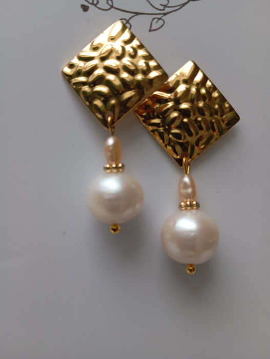 Cercei 2 Perle si tortite futuriste plavate cuvaur 18K [3]