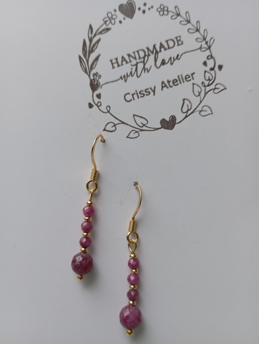 Cercei cu margele de Rubin si tortite placate cu aur 18K [2]