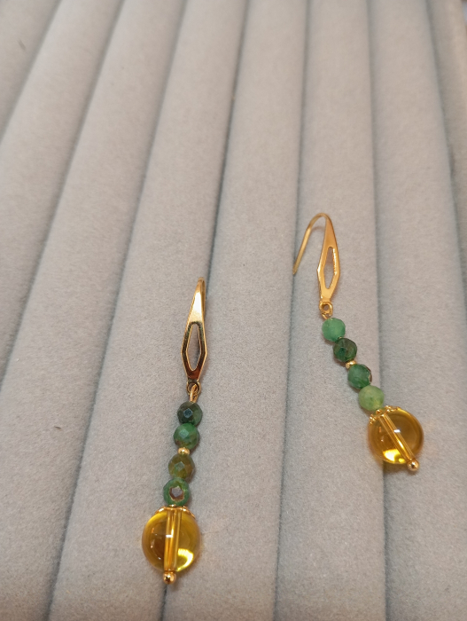 Cercei cu pietre semipretioase Citrin si Smarald brut [4]