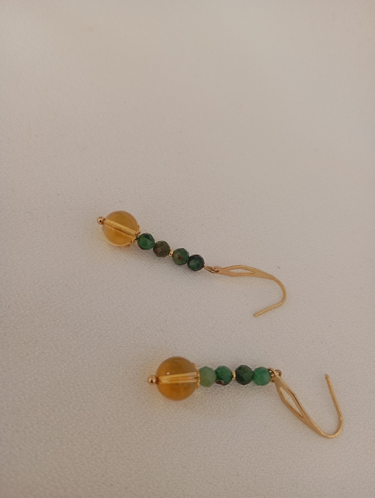 Cercei cu pietre semipretioase Citrin si Smarald brut [2]
