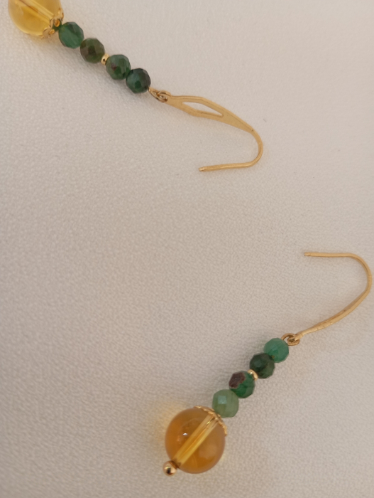Cercei cu pietre semipretioase Citrin si Smarald brut [3]