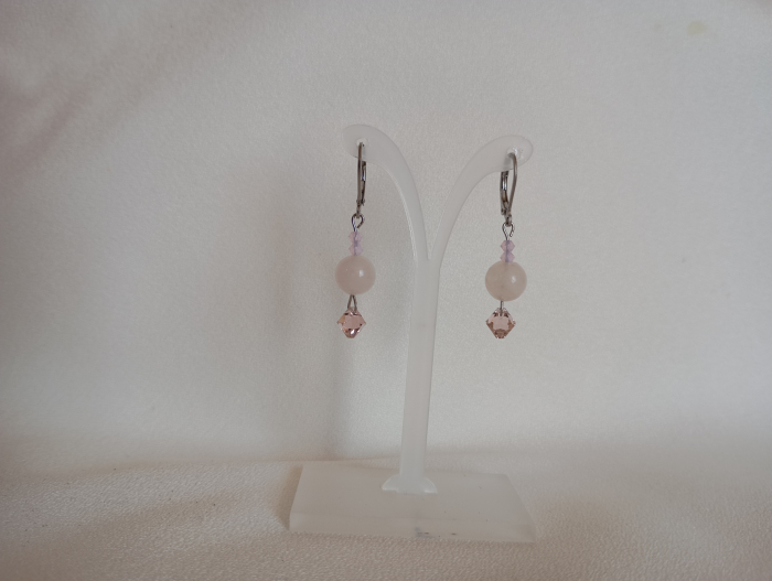 Cercei Cuart roz si Swarovski 3 cm [2]