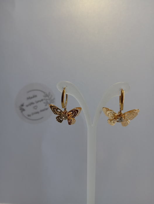 Cercei Fluturas cu stras placati cu aur 18K [2]